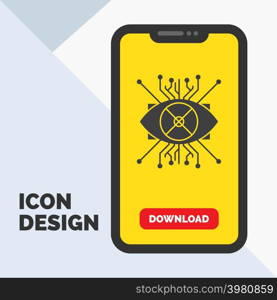 Ar, augmentation, cyber, eye, lens Glyph Icon in Mobile for Download Page. Yellow Background