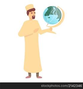 Arab geography teacher icon cartoon vector. Muslim school. Student education. Arab geography teacher icon cartoon vector. Muslim school