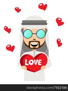 Arab men in love, illustration, vector on white background.