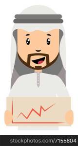 Arab men with analytics, illustration, vector on white background.