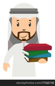 Arab men with books, illustration, vector on white background.