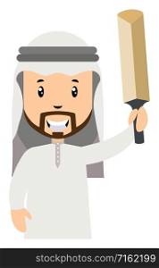 Arab men with cricket bat, illustration, vector on white background.