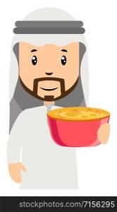Arab men with food, illustration, vector on white background.