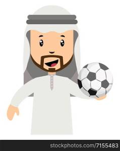 Arab men with football, illustration, vector on white background.