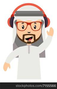 Arab men with headphones, illustration, vector on white background.