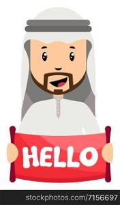 Arab men with hello sign, illustration, vector on white background.