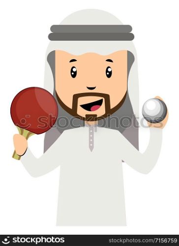 Arab men with racket, illustration, vector on white background.