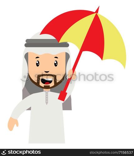 Arab men with umbrella, illustration, vector on white background.