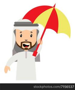 Arab men with umbrella, illustration, vector on white background.
