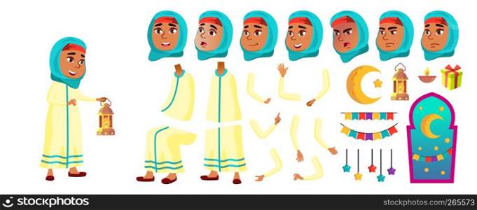 Arab, Muslim Girl Kid Vector. Primary School Child. Animation Creation Set. Celebrating Ramadan Kareem. Gestures. For Advertisement, Greeting, Announcement Design. Animated IIllustration. Arab, Muslim Girl Kid Vector. Primary School Child. Animation Creation Set. Celebrating Ramadan Kareem. Gestures. For Advertisement, Greeting, Announcement Design. Animated. Isolated Illustration