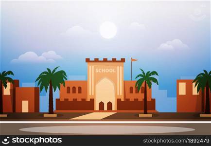 Arab School Building Study Learning Education Vector Illustration