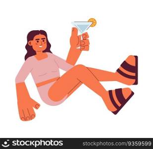 Arab woman with martini glass semi flat colorful vector character. Nightlife drinking. Summer vibes. Editable full body person on white. Simple cartoon spot illustration for web graphic design. Arab woman with martini glass semi flat colorful vector character