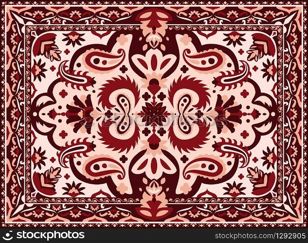 Arabesque carpet. Indian and Persian rug with ethnic geometric motif pattern, vintage texture for interior floor textile. Vector illustration luxury colourful tribal textile border design. Arabesque carpet. Indian and Persian rug with ethnic geometric pattern, vintage texture for interior floor textile. Vector luxury tribal border design