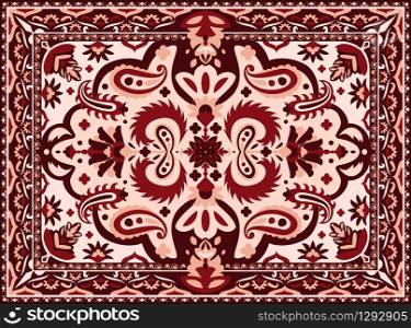 Arabesque carpet. Indian and Persian rug with ethnic geometric motif pattern, vintage texture for interior floor textile. Vector illustration luxury colourful tribal textile border design. Arabesque carpet. Indian and Persian rug with ethnic geometric pattern, vintage texture for interior floor textile. Vector luxury tribal border design