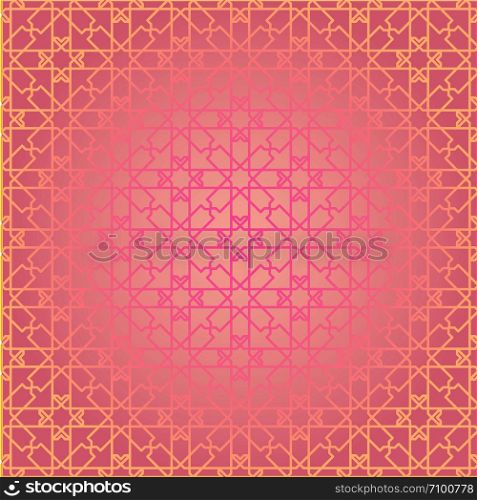Arabesque Geometric Seamless contour pink pattern. Background, mosaic ornament, ethnic style. Design for prints on fabrics, textile, covers, paper. Arabesque Geometric Seamless contour pink pattern.