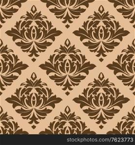Arabesque motifs in a brown and beige geometric seamless pattern suitable for damask-style textile or wallpaper design