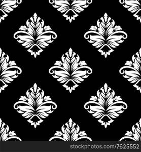 Arabesque seamless floral pattern with a diamond lattice in black and white colors suitable for wallpaper, tiles and textile design. Arabesque seamless floral pattern