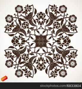 Arabesque vintage outline floral decoration print for design template vector. Eastern flowers style pattern. Ornamental lines illustration for invitation, greeting card, wallpaper