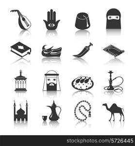 Arabic and islamic religion culture icon black set isolated vector illustration