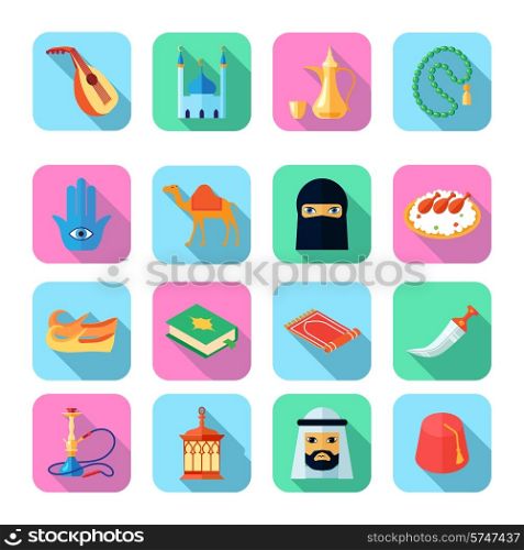 Arabic culture icons set with sword camel koran symbols vector illustration
