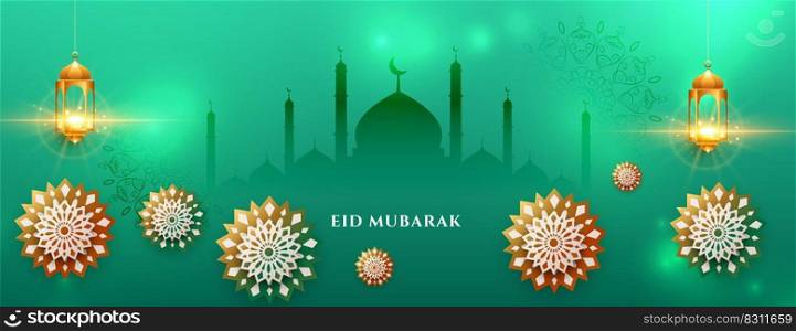 arabic eid mubarak shiny festival banner design