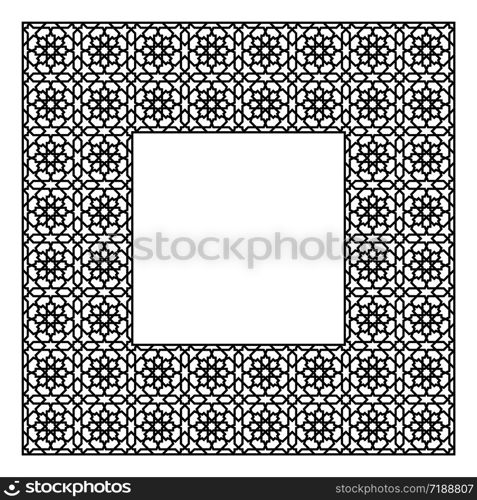 Arabic geometric ornament based on traditional arabic art. Muslim mosaic.. Square frame of the Arabic pattern of four by four blocks