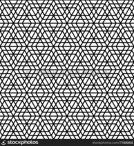 Arabic geometric ornament based on traditional arabic art. Muslim mosaic.Black and white average thickness lines.Rounded corners.. Seamless arabic geometric ornament in black and white.