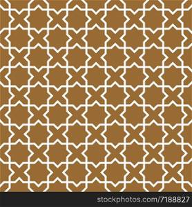 Arabic geometric ornament based on traditional arabic art. Muslim mosaic.Brown color medium thickness lines.. Seamless arabic geometric ornament in brown color.