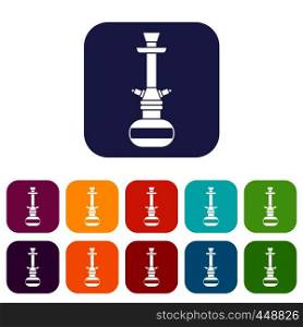 Arabic hookah icons set vector illustration in flat style In colors red, blue, green and other. Arabic hookah icons set flat