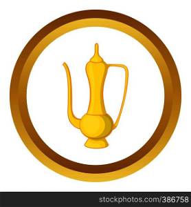 Arabic jug vector icon in golden circle, cartoon style isolated on white background. Arabic jug vector icon