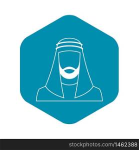 Arabic man in traditional muslim hat icon. Simple illustration of arabic man in traditional muslim hat vector icon for web. Arabic man in traditional muslim hat icon