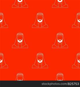 Arabic man in traditional muslim hat pattern repeat seamless in orange color for any design. Vector geometric illustration. Arabic man in traditional muslim hat pattern seamless