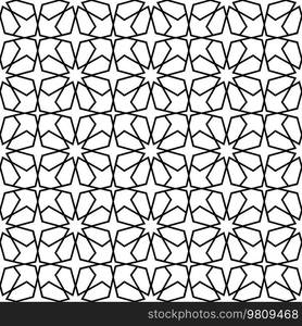 Arabic mashrabiya, islamic arabesque seamless pattern. Monochrome line ethnic ornament with stars, arabic traditional pattern, fabric and textile print, muslim mesh vector backdrop or background. Arabic mashrabiya, arabesque seamless pattern