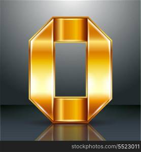 Arabic numeral folded from a metallic perforated golden ribbon - Number 0 - zero, vector illustration 10eps