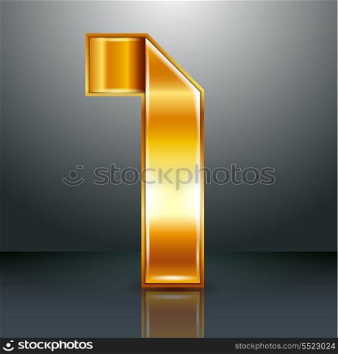 Arabic numeral folded from a metallic perforated golden ribbon - Number 1 - one, vector illustration 10eps