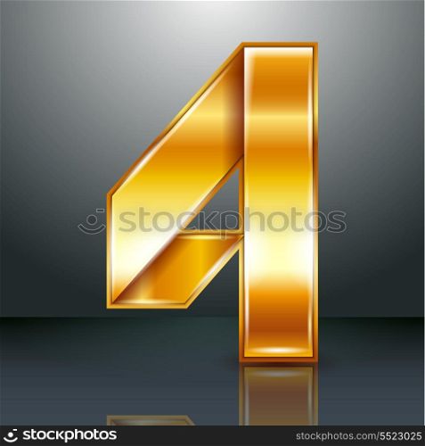 Arabic numeral folded from a metallic perforated golden ribbon - Number 4 - four, vector illustration 10eps