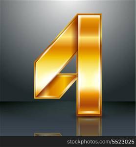 Arabic numeral folded from a metallic perforated golden ribbon - Number 4 - four, vector illustration 10eps