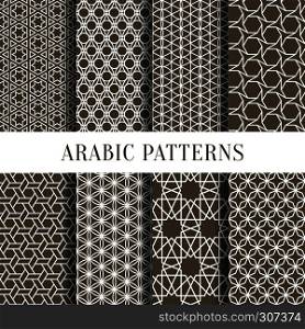 Arabic or asian seamless pattern set from simple geometric shapes. Vector illustration for your personal design project. Collection of pattern textile arabic, vintage classic line pattern. Arabic or asian seamless pattern set from simple geometric shapes. Vector illustration for your personal design project