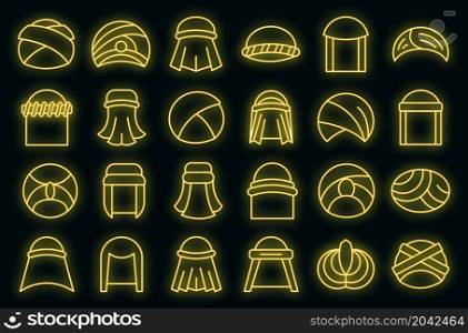 Arabic turban icons set outline vector. Arab hat accessories. Oriental turban. Arabic turban icons set vector neon
