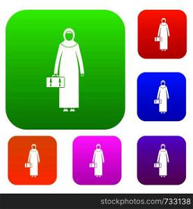 Arabic woman set icon in different colors isolated vector illustration. Premium collection. Arabic woman set collection