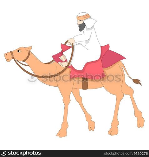 Arabs are riding camels to a place. vector design illustration art