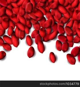 Arachis or peanuts background with red scattered nuts