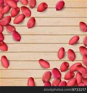 Arachis or peanuts background with red scattered nuts