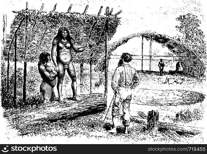 Aracoupina, a Native Woman Leader in Oiapoque, Brazil, drawing by Riou from a sketch by Dr. Crevaux, vintage engraved illustration. Le Tour du Monde, Travel Journal, 1880