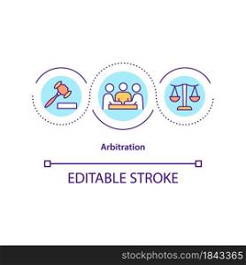Arbitration concept icon. Mediation in interpersonal relations. Conflict management strategy abstract idea thin line illustration. Vector isolated outline color drawing. Editable stroke. Arbitration concept icon