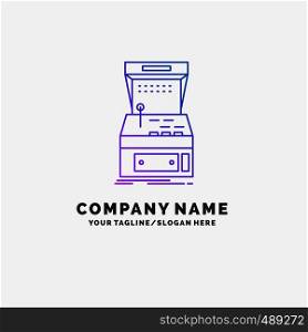Arcade, console, game, machine, play Purple Business Logo Template. Place for Tagline. Vector EPS10 Abstract Template background