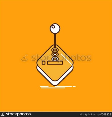 arcade, game, gaming, joystick, stick Flat Line Filled Icon. Beautiful Logo button over yellow background for UI and UX, website or mobile application. Vector EPS10 Abstract Template background
