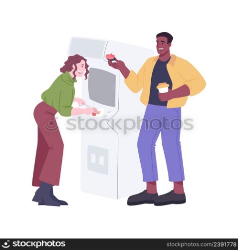 Arcades in the office isolated cartoon vector illustrations. Group of diverse people play arcade games in a smart office, entertainment with colleagues, modern workplace vector cartoon.. Arcades in the office isolated cartoon vector illustrations.