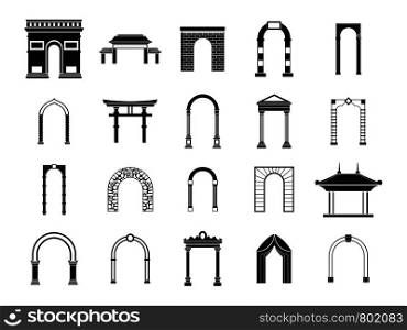 Arch icon set. Simple set of arch vector icons for web design isolated on white background. Arch icon set, simple style