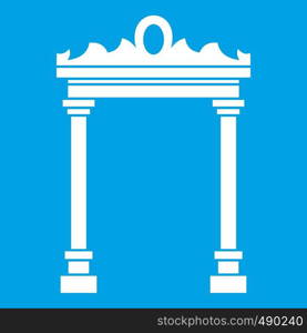 Arch icon white isolated on blue background vector illustration. Arch icon white